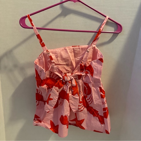 J Crew Women's 0 Tank Top Pink Tie-Back Strappy Lobster Starfish Peplum NWT - Picture 6 of 12